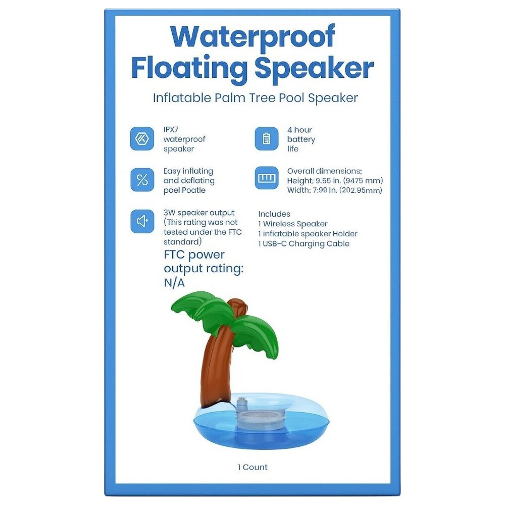 Pool Speaker Inflatable Palm Tree Waterproof Floating Bluetooth Speaker - Picture 3 of 3